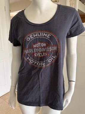 Harley-Davidson Dark Gray Tee with Orange and Silver Studded Logo